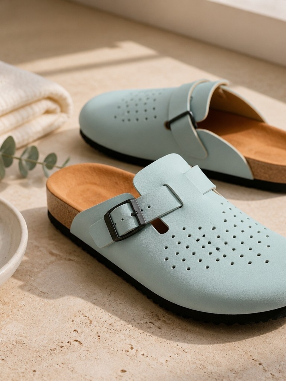 Birkenstock Burki's Blue Suede Leather Clog Sandals Comfort Shoes Ladies 9 - Picture 4 of 16